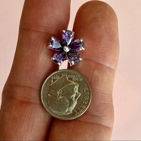 STERLING Silver & Purple Cubic Zirconia Earrings - Picture 3 of 13